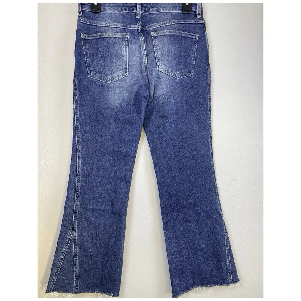 Free People Cropped Kick Flare Jeans Raw Hem Side Slit Stretch Denim W28